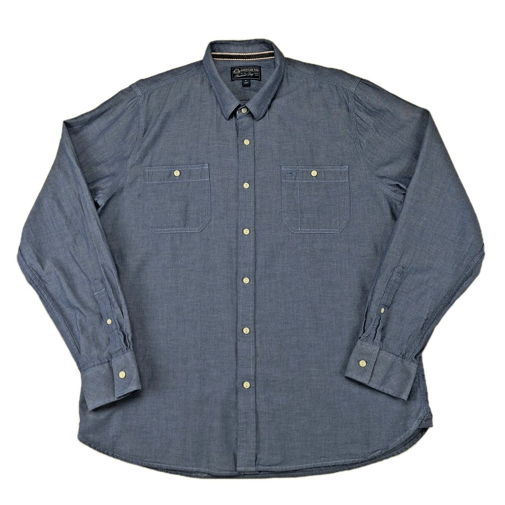 American Rag Mens XL Blue Herringbone Long Sleeve Button Up Shirt Casual‎ Pocket